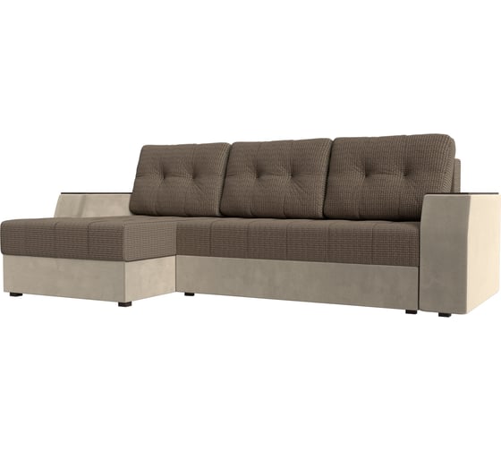 Угловой диван Лига диванов Эмир БС левый основа рогожка Корфу 03, компаньон микровельвет бежевый 110412L 1