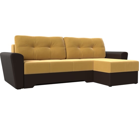 Угловой диван Лига диванов Амстердам правый основа микровельвет желтый, компаньон экокожа коричневая 117809 1