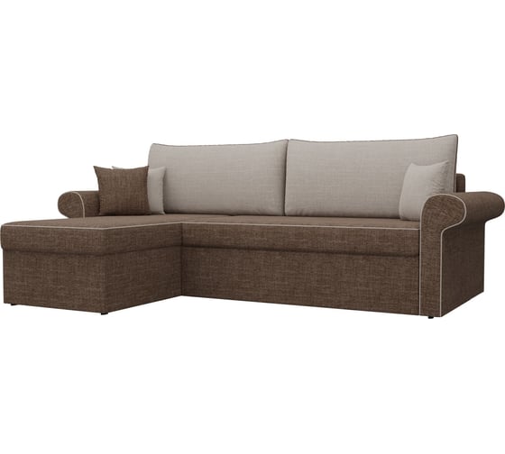 Угловой диван Лига диванов Милфорд угол левый полностью рогожка коричневая, кант рогожка бежевая, подушки рогожка БЕЖ/беж/кор 29054L 1