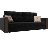 Прямой диван Лига диванов Валенсия Лайт полностью велюр черный, подушки велюр ЧЕРН/беж 117217