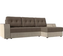 Угловой диван Лига диванов Эмир БС правый основа рогожка Корфу 03, компаньон микровельвет бежевый 110412