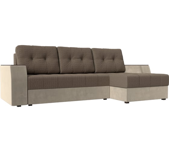 Угловой диван Лига диванов Эмир БС правый основа рогожка Корфу 03, компаньон микровельвет бежевый 110412 1