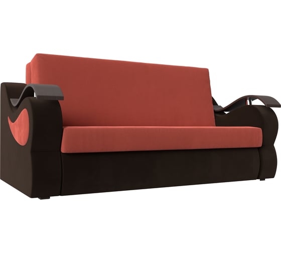 Прямой диван Лига диванов Меркурий 120 основа микровельвет коралловый, компаньон микровельвет коричневый 111384 1