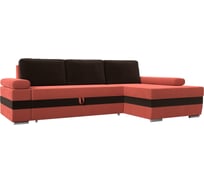 Угловой диван Лига диванов Канкун правый угол основа микровельвет коралловый, вставка микровельвет коричневый, подушки микровельвет коричневый 118217