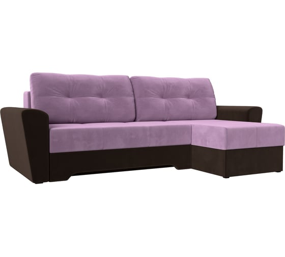 Угловой диван Лига диванов Амстердам правый основа микровельвет сиреневый, компаньон микровельвет коричневый 117821 1