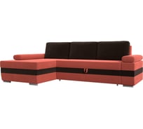 Угловой диван Лига диванов Канкун левый угол основа микровельвет коралловый, вставка микровельвет коричневый, подушки микровельвет коричневый 118217L