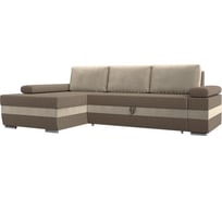 Угловой диван Лига диванов Канкун левый угол основа рогожка корфу 03, вставка микровельвет бежевый, подушки микровельвет бежевый 118240L