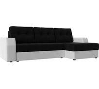 Угловой диван Лига диванов Эмир БС правый основа микровельвет черный, компаньон экокожа белая 110437