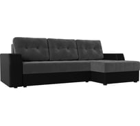 Угловой диван Лига диванов Эмир БС правый основа велюр серый, компаньон экокожа черная 110463