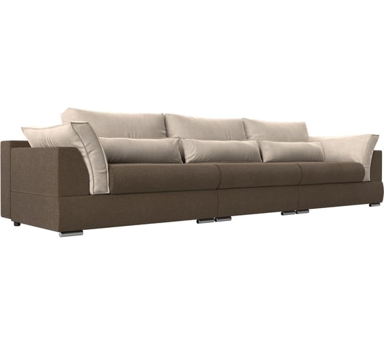 Прямой диван Лига диванов Пекин Long основа рогожка коричневая, компаньон рогожка бежевая 118168 1