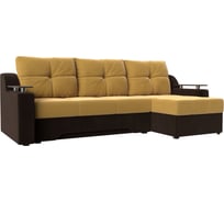 Угловой диван Лига диванов Сенатор правый основа микровельвет желтый, компаньон микровельвет коричневый 112268