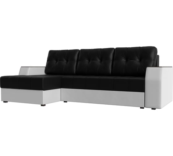 Угловой диван Лига диванов Эмир БС левый основа экокожа черная, компаньон экокожа белая 110393L 1