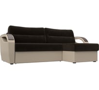 Угловой диван Лига диванов Форсайт правый основа микровельвет коричневый, компаньон экокожа бежевая 111592