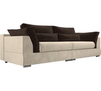 Прямой диван Лига диванов Пекин полностью микровельвет бежевый, подушки микровельвет коричневый 116094
