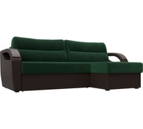 Угловой диван Лига диванов Форсайт правый основа велюр зеленый, компаньон экокожа коричневая 111575