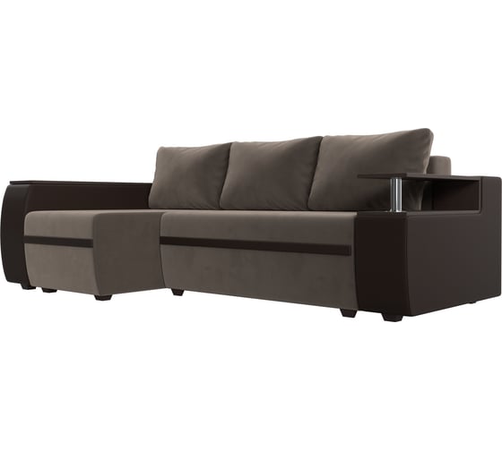 Угловой диван Лига диванов Ричмонд левый основа велюр коричневый, компаньон экокожа коричневая 115002L 1