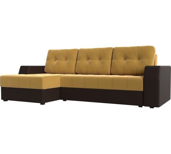 Угловой диван Лига диванов Эмир БС левый основа микровельвет желтый, компаньон экокожа коричневая 110421L 1