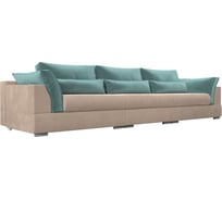 Прямой диван Лига диванов Пекин Long полностью велюр бежевый, подушки велюр бирюзовый 116042