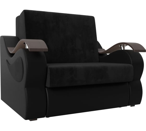 Прямой диван Лига диванов Меркурий 120 основа велюр черный, компаньон экокожа черная 106356 1