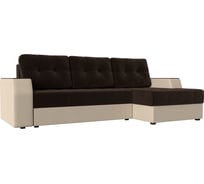 Угловой диван Лига диванов Эмир БС правый основа микровельвет коричневый, компаньон экокожа бежевая 110438