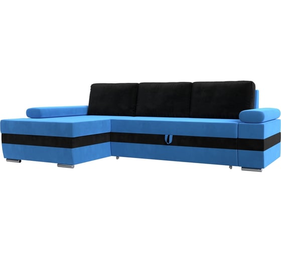 Угловой диван Лига диванов Канкун левый угол основа велюр голубой, вставка велюр черный, подушки велюр черный 118196L 1