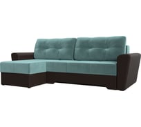 Угловой диван Лига диванов Амстердам левый основа велюр бирюзовый, компаньон экокожа коричневая 117795L