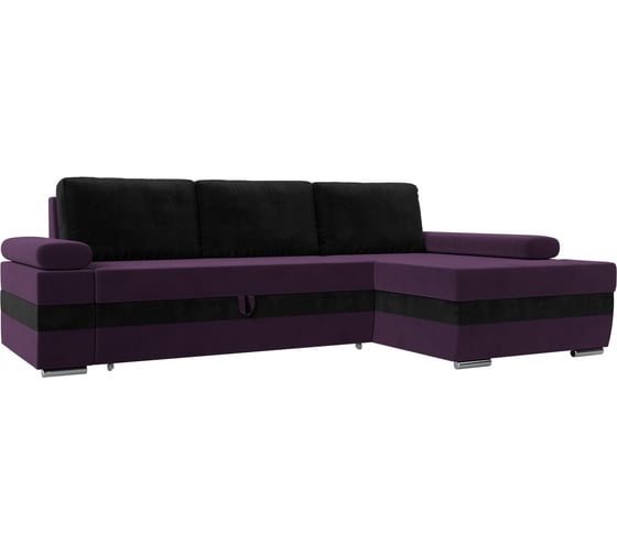 Угловой диван Лига диванов Канкун правый угол основа велюр фиолетовый, вставка велюр черный, подушки велюр черный 118204 1