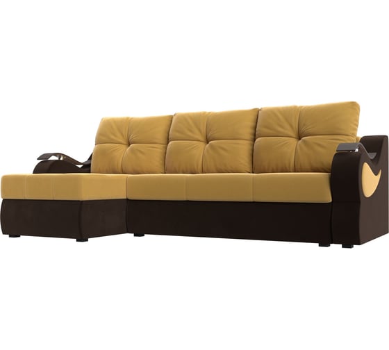 Угловой диван Лига диванов Меркурий левый основа микровельвет желтый, компаньон микровельвет коричневый 111346L 1