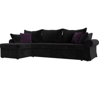 Угловой диван Лига диванов Элис левый полностью велюр черный, кант велюр фиолетовый, подушки велюр ЧЕРН/черн/фио 31483L