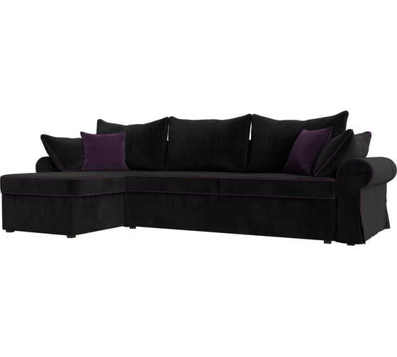 Угловой диван Лига диванов Элис левый полностью велюр черный, кант велюр фиолетовый, подушки велюр ЧЕРН/черн/фио 31483L 1