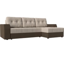 Угловой диван Лига диванов Эмир БС правый основа рогожка бежевая, компаньон рогожка коричневая 110400