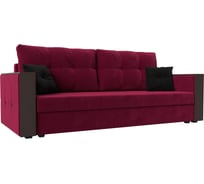 Прямой диван Лига диванов Валенсия Лайт полностью микровельвет бордовый, подушки микровельвет БОР/черн 117219