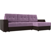 Угловой диван Лига диванов Эмир БС правый основа микровельвет сиреневый, компаньон экокожа коричневая 110428
