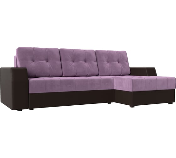 Угловой диван Лига диванов Эмир БС правый основа микровельвет сиреневый, компаньон экокожа коричневая 110428 1