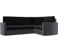 Угловой диван Лига диванов Белла правый основа велюр черный, компаньон велюр серый 117624