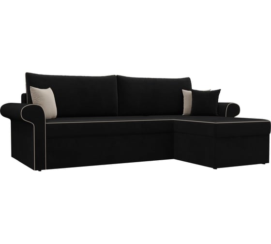 Угловой диван Лига диванов Милфорд угол правый полностью велюр черный, кант велюр бежевый, подушки велюр ЧЕРН/беж/черн 117527 1