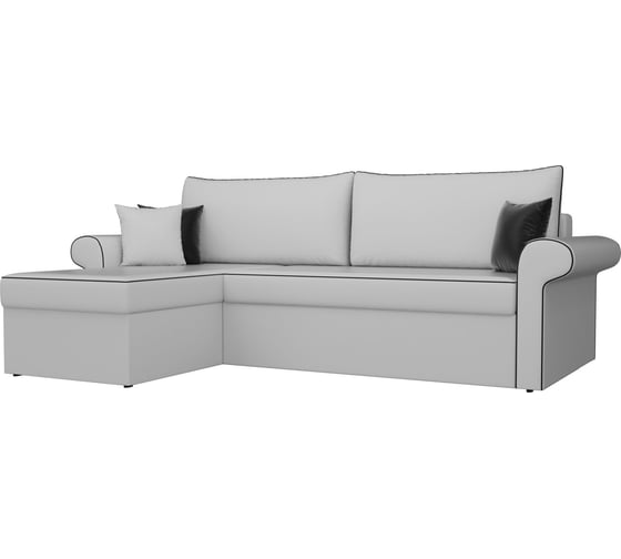 Угловой диван Лига диванов Милфорд угол левый полностью экокожа белая, кант экокожа черная, подушки экокожа БЕЛ/бел/черн 29070L 1