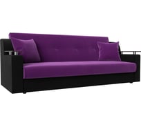 Прямой диван Лига диванов книжка Сенатор основа микровельвет фиолетовый, компаньон микровельвет черный 110123