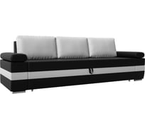 Прямой диван Лига диванов Канкун основа экокожа черная, вставка экокожа белая, подушки экокожа белая 118306