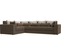 Угловой диван Лига диванов Майами Long левый полностью рогожка коричневая, подушки рогожка БЕЖ/кор/кор 114848L