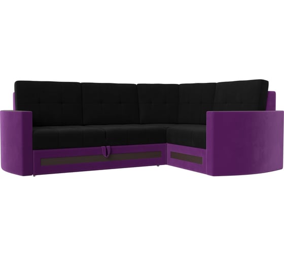Угловой диван Лига диванов Белла правый основа микровельвет черный, компаньон микровельвет фиолетовый 117647 1