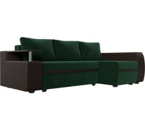 Угловой диван Лига диванов Ричмонд основа велюр зеленый, компаньон экокожа коричневая 115001