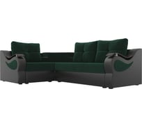 Угловой диван Лига диванов Митчелл левый основа велюр зеленый, компаньон экокожа коричневая 107545L