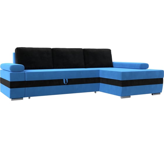 Угловой диван Лига диванов Канкун правый угол основа велюр голубой, вставка велюр черный, подушки велюр черный 118196 1
