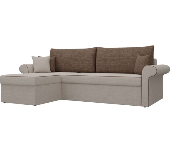 Угловой диван Лига диванов Милфорд угол левый полностью рогожка бежевая, кант рогожка коричневая, подушки рогожка КОР/кор/беж 29053L 1