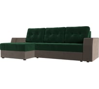 Угловой диван Лига диванов Эмир БС левый основа велюр зеленый, компаньон велюр коричневый 110445L