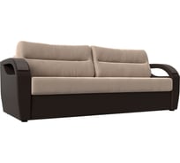 Прямой диван Лига диванов Форсайт основа велюр бежевый, компаньон экокожа коричневая 111667