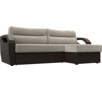 Угловой диван Лига диванов Форсайт правый основа микровельвет бежевый, компаньон экокожа коричневая 111593