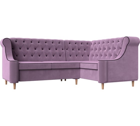 Угловой диван Лига диванов Бронкс угол правый полностью микровельвет сиреневый, кант микровельвет коричневый 107300 1