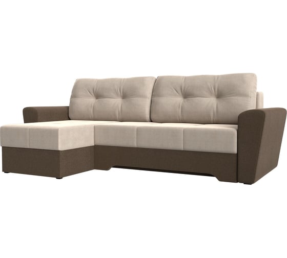 Угловой диван Лига диванов Амстердам левый основа рогожка бежевая, компаньон рогожка коричневая 35182L 1